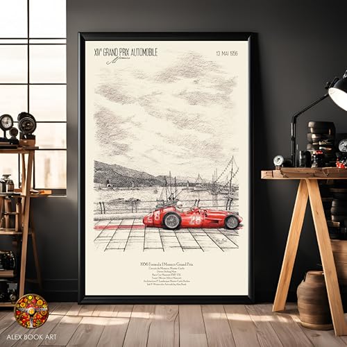 1956 Formula Monaco GP Art Print | Stirling Moss Maserati Ink & Watercolor Wall Art | Classic Motorsport Poster | Best Home & Office Décor Gift for F1 Fans