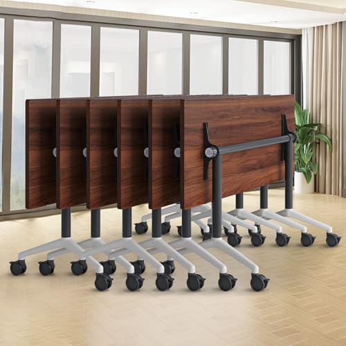 rzoizwko Folding Conference Table,Space-Saving Flip-Top Conference Room Tables with Locking Wheels,Office Training Desk Durable Rectangular Meeting Table for Home Office Training or Breakroom (61IN)
