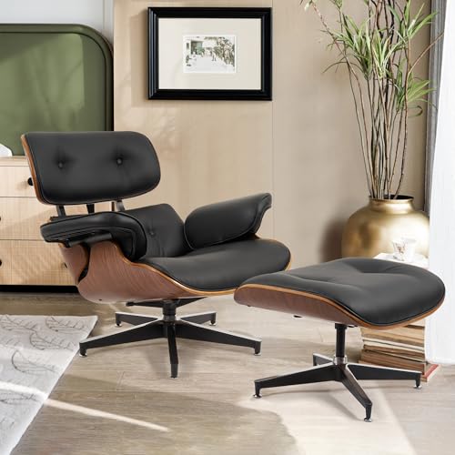 Nalupatio Lounge Chair with Ottoman, Comfy Recliner with Wide Armrest, Mid Century Modern Accent Chair with Heavy Duty Base Support for Living Room Bedroom Office (Top PU Leather)