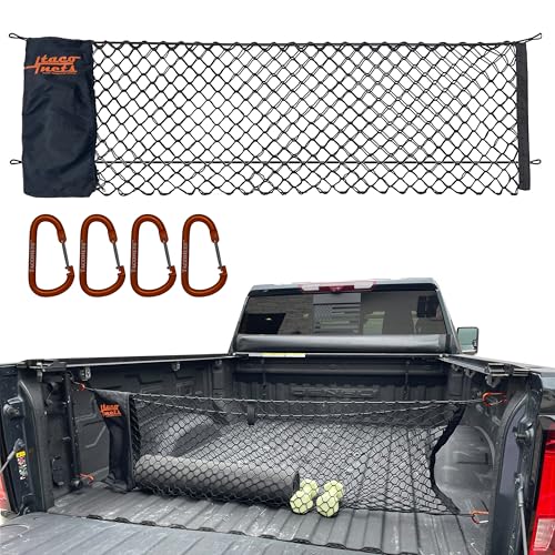 TacoNets Envelope Cargo Net for GMC Sierra & Chevy Silverado-2025 - Upgraded 5mm Bungee - Integrated Storage Bag - Heavy Duty Carabiners - Designed in USA - 18" x 50"