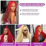 Rovess Red Curly Wig Deep Wave Lace Front Wig Human Hair HD Transparent Lace Frontal Wig Human Hair Red Wig 200% Density 13X6 Red Lace Front Wigs Human Hair Pre Plucked Wigs for Women Red Wigs 28 Inch