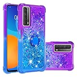 Case Compatible with Huawei P Smart 2021, Huawei Y7a Magnetic Car Mount Supported Slim Thin Glitter Sparkle with 360°Ring Holder Kickstand Shockproof Protective Phone Cover for Huawei Y7a (D)