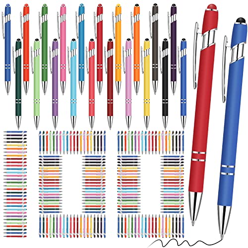 Yeaqee 100 Pieces Ballpoint Pen with Stylus Tip Click, 2 in 1 Black Ink, 1.0 mm Medium Point Stylus Metal Pen for Touch Screen Tablet(Assorted Colors)