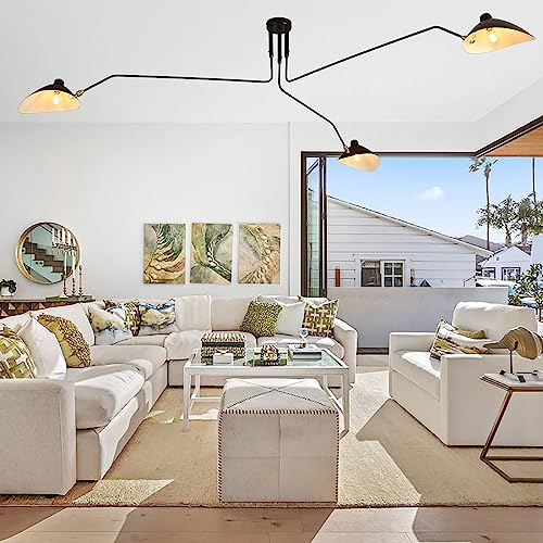 xersbav Mid Century Modern Chandelier Black Arm Ceiling Light Adjustable Shade Pendant Lights, 3 Arm Large Chandelier Light Fixture for Living Room Bedroom [Energy Class A +]