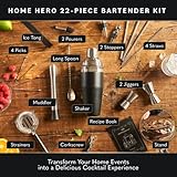 Home Hero Elegant 22-Piece Bartender Kit with Wooden Stand, Premium Bar Set & Cocktail Shaker, Gift for Home Bar and Cocktail Enthusiasts, Essential Bar Accessories with Recipe Book (22 Pcs - Silver)