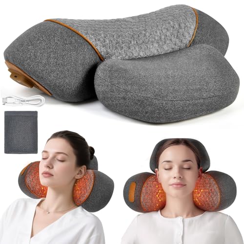 KITCADA Pillow Massage Neck Hump, Traction Massager with Heat, 3 in 1 Neck Massager Pillow for Shoulder Pain, Deep Tissue Pain Relief,Memory Foam (Gray)