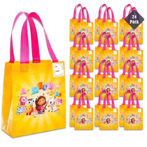 Gabby's Dollhouse Party Favor Bag Set – 24 Pack of 8" Gabby Party Goodie Bags for Kids Bulk Reusable Totes | Gabbys Dollhouse Birthday Supplies