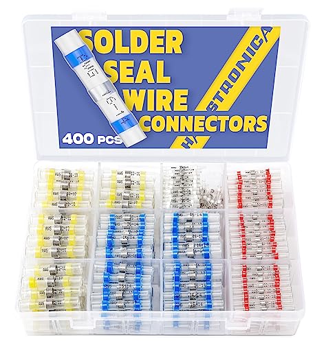 400PCS Solder Seal Wire Connectors-haisstronica Waterproof Heat Shrink Butt Connectors-Self Solder for Marine,Aircraft,Boat,Truck,Stereo,Joint