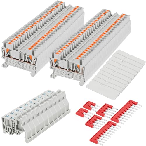 Saysurey DIN Rail Terminal Block Twin Spring Terminal Connectors Push in Type PT Screwless Wire Wiring Connector with 10 Covers 10 End Stops 6 Jumpers (ST2-2.5/1x1,76 Pcs)