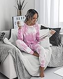 PRETTYGARDEN Women's Tie Dye Two Piece Pajamas Set Casual Long Sleeve Sweatshirt with Long Pants Loungewear (Pink,Small)