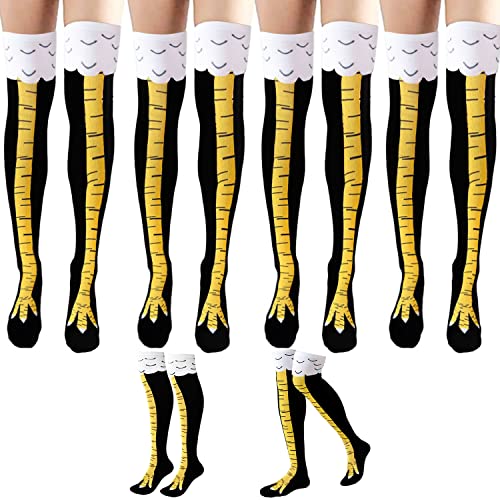 Fvcisshhu 4 Pair Chicken Leg Socks,25.6 Inch Novelty Funny Crazy Women Socks,Chicken Feet Over The Knee Gifts Sock