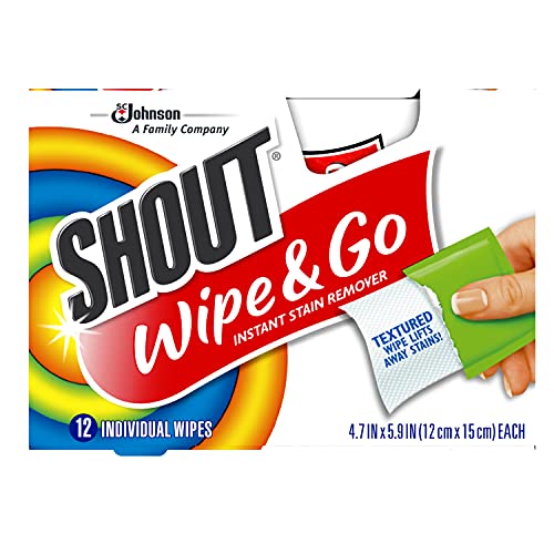 Shout Wipes Stain Remover for Clothes Laundry, Instant Stain Remover Wipes Individually Wrapped, Travel Essentials, Works on Everyday Stains, 12 Wipes per Carton - (6 Cartons, 72 Total Wipes)