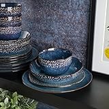 Gibson Elite Matisse 16 Piece Double Bowl Dinnerware Set, Cobalt Blue, Service for 4 (16pcs)