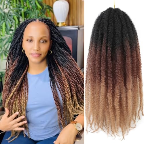 8 Packs Marley Twist Braiding Hair 18 Inch Ombre Marley Hair Twist Crochet Braids Cuban Twist Hair Springy Afro Kinky Twist Crochet Hair Synthetic Marley Braiding Hair Extension 1B3027#