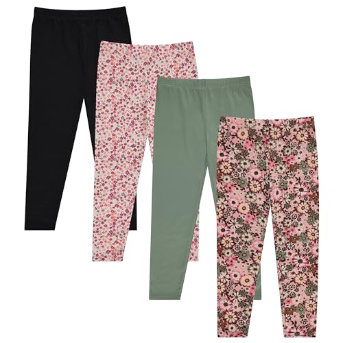 BTween Kids Girls Fall Fashion Stretch Leggings Comfortable Bottoms Set 4 Pack Bundle, Rose,4/5
