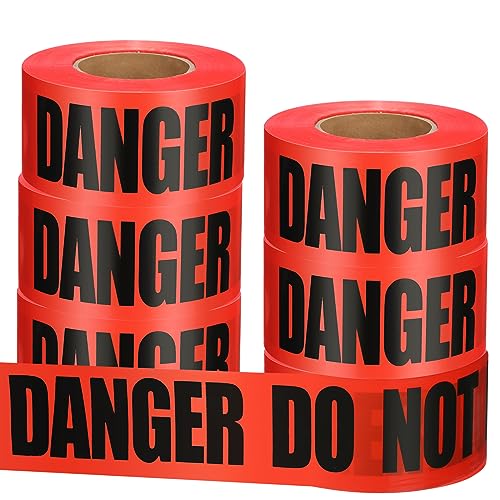 Treela 6 Pcs 3 Inch x 1000 ft Caution Danger Tape Roll Do Not Enter Cross Crime Scene Construction Warning Safety Tape for Hazardous Areas Halloween(Danger,Red)