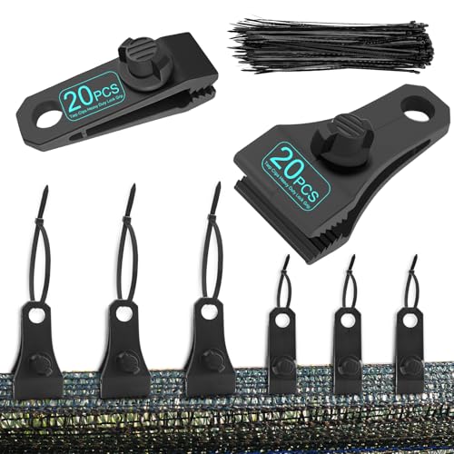 Upgraded Tarp Clips,40-Pack Heavy Duty Tarp Clips with 100-Pack Tensile Strength Zip Ties, Reusable Tarp Clamp Lock Grip, No Drill Shark Tent Fastener Holder for Home, Outdoor, Office, Garden, Farm
