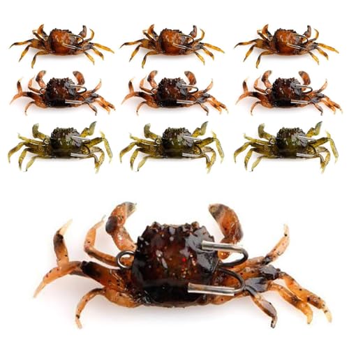 Glavatrix 10 Pcs Soft Crab Plastic Lures, Saltwater Fishing Crab Baits with Sharp Hooks 3D Simulation Crabs Freshwater Tackle Accessory Tool, Random Color