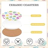 FYSUIMU 4Pcs Easter Ceramic Coasters Floral Eggs Drink Coasters Absorbent Cartoon Cup Mat for Mug Cup Home Kitchen Spring Party Table Decor