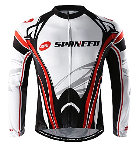 sponeed Men's Long Sleeve Cycling Jersey,Bicycle Tops,Polo Riding Shirts Bike Clothing US XL Multi Red