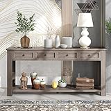 Console Table Hallway Sofa Entryway Side Table 63" Long Furniture with 4 Drawers and Bottom Shelf for Living Room Home Decor (Gray Wash)