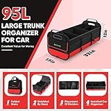 Simniam Large Trunk Organizer for Car, Collapsible Multi Compartment Car Trunk Organizer with 2 Retractable Straps, Suitable for All Kinds of Cars, SUV, Minivan - 4 Compartments Red