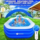 StarOcean Inflatable Pool with Canopy,Large Inflatable Swimming Pool for Kids,Adult, Blowup Pool with Seats,Backrest.Durable Thickened 125"x75"x25"Inflatable Family Pool for Backyard,Outdoor-Blue