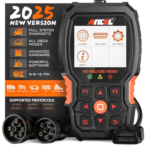 ANCEL Heavy Duty Truck Scanner HD601 All System Diesel Diagnostic Scan Tool fits for Cummins, Detroit, Freightliner, International, Paccar, Check Engine for Truck & Car 2 in 1 Code Reader