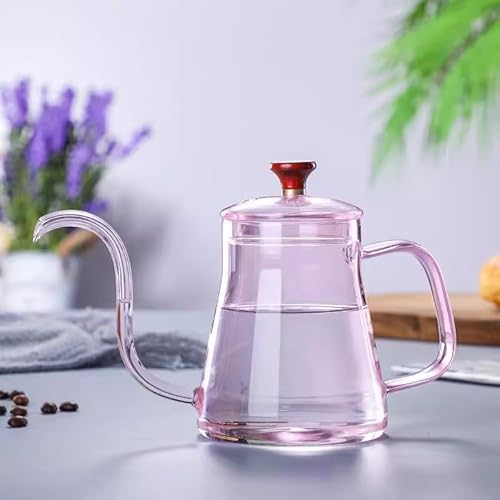 350ml Pour Over Coffee Kettle,Pink Tea Kettles,Gooseneck Glass Kettles,Tea Kettle With Lid Long Spout Coffee Pot Large Capacity Heat Resistant Easy To Clean(Pink)
