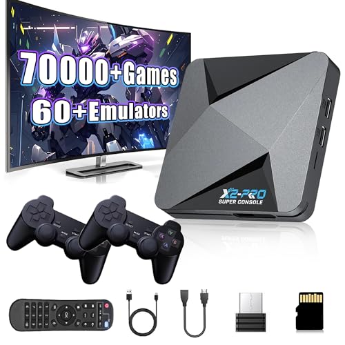 Super Console X2 Pro Retro Game Console,EmuELEC4.6+ Android TV 9.0 in One 70000+Games, Video Game Console with 60+ emulators,Plug and Play,4K HD Output,2.4+5G WiFi Gift for Boys and Adults(256G)