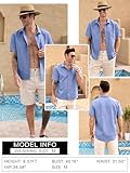 INCERUN Button Down Shirt Men Hawaiian Shirts Short Sleeve Fitted Casual Linen Shirt Beach Wear Vacation Summer Outfits Blue 3X-Large