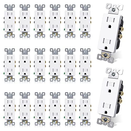 ELEGRP 15 Amp Tamper Resistant White Electrical Wall Outlet, 125V, UL Listed, 20 Pack