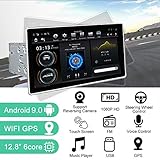 FLYUNICE Universal 12.8 Inch Tesla Style 2 Din Android 9.0 Car Stereo Radio 4G RAM 64G ROM Touch Screen Car GPS Navigation Head Unit, Bluetooth, Multimedia Player, SWC, Carplay, DSP Sound, Wifi