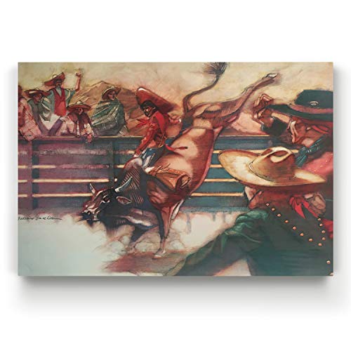 Renditions Gallery Canvas Animal Wall Art Modern Paintings Decorations Vintage Cowboy Bull Riding Abstract Historical Western Artwork Prints for Bedroom Office Kitchen - 32"x48" LT31