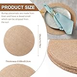 Mifoci 100 Pieces Fall Burlap Placemats, Burlap Round Reusable Placemats Brown Table Mats Circle Rustic Table Decorations for Wedding Christmas Dinner Holiday Farmhouse Supplies(13.78 Inches)