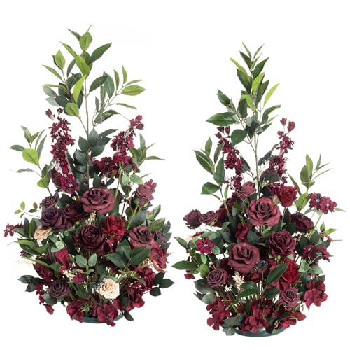 Ling's Moment 41" Tall Fall Free Standing Artificial Flowers Arrangements 2pcs Wedding Aisle Runner Chair Decoration Fake Bordeaux Red for Arch Entryway Ceremony Reception Church Rose Floral Party