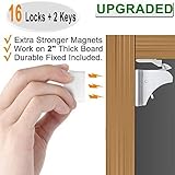 16 Pack Child Safety Magnetic Cabinet Locks - Vmaisi Children Proof Cupboard Baby Locks Latches - Adhesive for Cabinets & Drawers and Screws Fixed for Protection