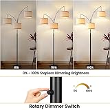 Dimmable Floor Lamp - 3 Lights Arc Floor Lamps for Living Room, 1000LM Modern Tall Standing Lamp With Beige Shades & Heavy Base, Mid Century Tree Floor Lamp for Bedroom Office, 3 LED Bulbs Included