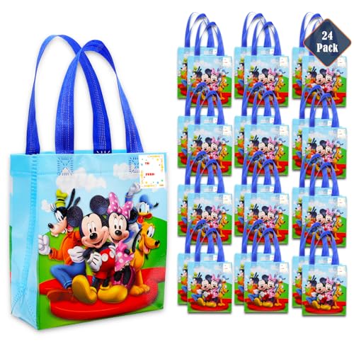 Mickey and Friends Party Favor Bags Set – 24 Pack of 8" Mickey Mouse Party Goodie Bags for Kids Bulk Reusable Totes | Disney Birthday Party Supplies