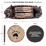 Bear Coasters Set of 6 Full Size Rustic Coasters in Handmade Canoe with Adorable Black Bear Figurines | Black Bear Log Cabin Decorations, Rustic Lodge Decor for The Home