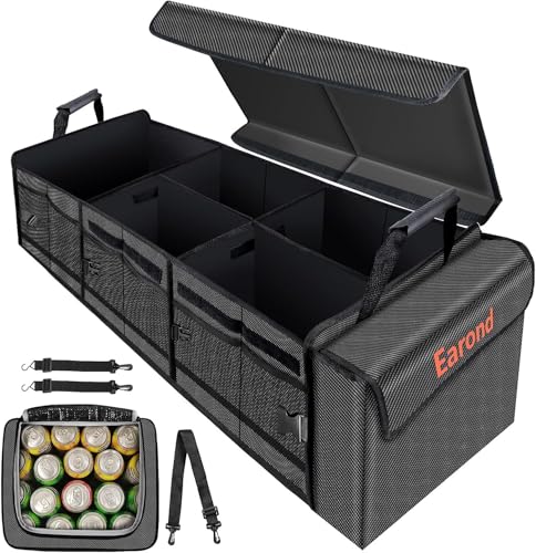 EAROND Car Trunk Organizer with Portable Leakproof Cooler Bag,Foldable Cover,Adjustable Securing Straps,Collapsible for Car,SUV,Truck and Other Vehicles(4-in-1 with Cooler)