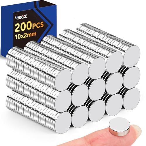 VSKIZ 10x2mmSmall Magnets, 200Pcs Small Round Refrigerator Magnet Tiny Neodymium Disc Magnets Mini Rare Earth Magnet for Fridge, Crafts, Whiteboard and Kitchen,Office