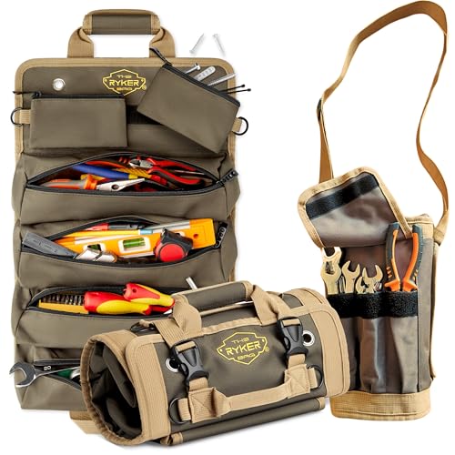 The Ryker Bag Tool Organizer Bag Tool Roll Up Bag w/Detachable Pockets. Gifts for Dad Roll Up Tool Bag Organizer for Mechanic Tool Bag Small Car Portable Tool Bag Roll Up Tool Roll Bag Organizer