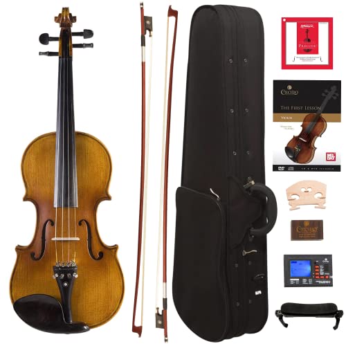 Cecilio Full Size 4/4 Violin with Hard Case & Shoulder Rest - Solidwood Ebony Fitted Violin with D'Addario Strings, Ideal for Beginners