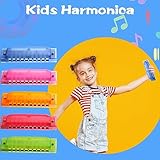 10 Pcs Kids Harmonica 10 Hole Translucent Harmonica Plastic Harmonica Toys Musical Instruments for Beginner Children Birthday Party Favor, 5 Colors