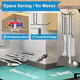 Funnacle 2pcs Under Cabinet Hooks Rotating Kitchen Utensil Holder 304 Stainless Steel Adhesive Utensil Hanging Rack for Kitchen Utensils/Tools/Towel/Knife(2, Brushed Nickel)…