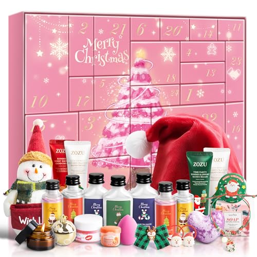 Advent Calendar 2024, 24PCS Holiday Beauty Advent Calendar, Spa Gift Set, Bath & Body Care, 24 Days of Countdown Calendar-Limited Edition Christmas Gifts Skincare Sets for Teen Girls and Women Gift (Pink)