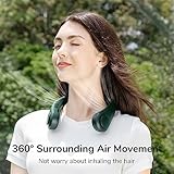 JISULIFE Portable Neck Fan, Hands-Free Bladeless, 5 Speeds, 4000 mAh Battery Operated Wearable Personal Fan, Twistable, Rechargeable, Gift for Women Men-Dark Green