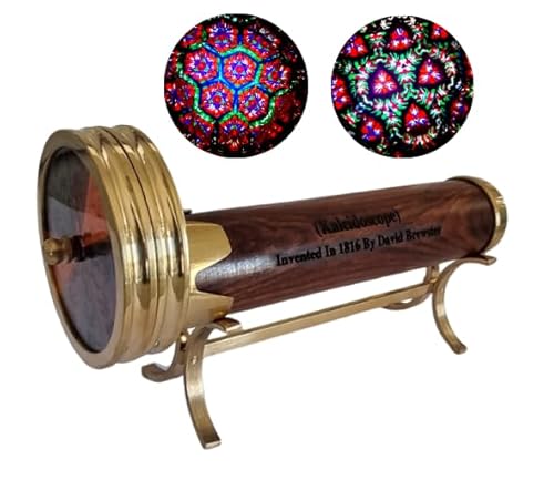 BRASSLICIOUS Premium Quality Wood and Brass Kaleidoscope Brass Stand Kaleidoscope with Dual Wheels