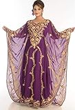 WUBU Abaya Caftan, Gold Embellished Kaftan Dress, Kaftan Maxi Dress, Dubai Kaftan, Gold Beaded Wedding Evening Gown, Free Size (Purple)